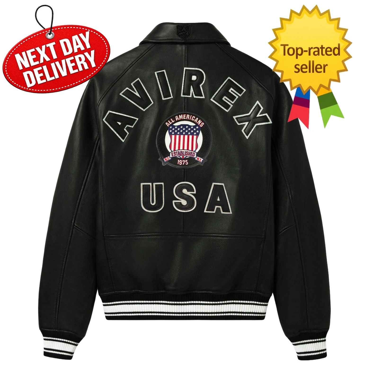 Mens Avirex Icon Black A1 Real Bomber American Flight Leather Jacket  ALL SIZES image 1