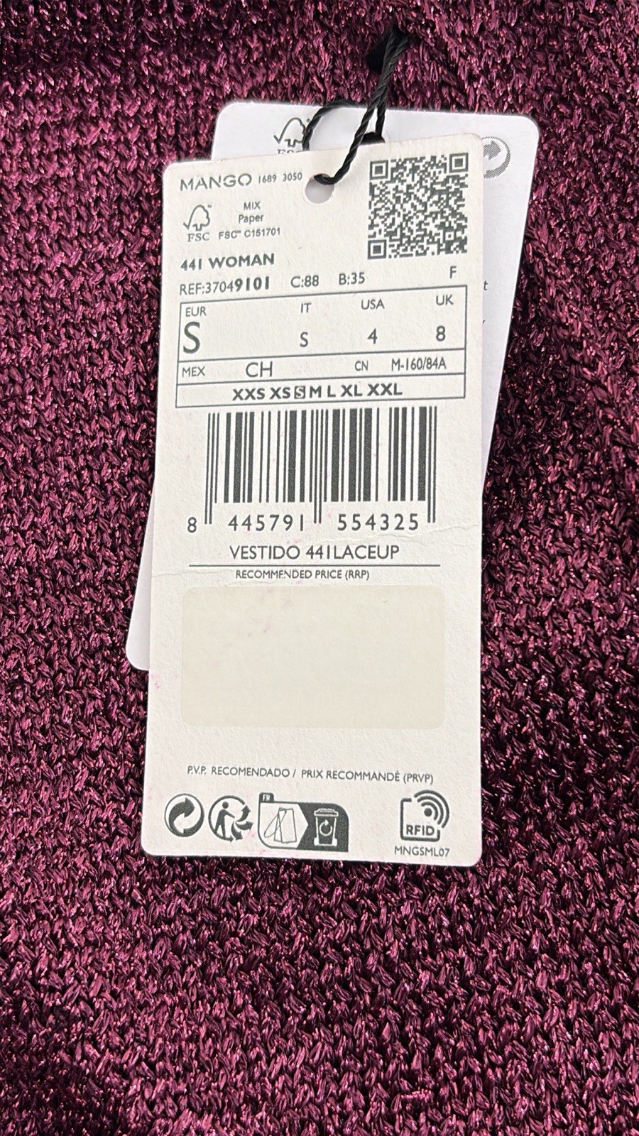 MNG Mango Lurex Cross Back Mini Dress Womens 4 Metallic Pink thumbnail 7