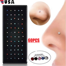 60Pcs Nose Rings Bone Stud Stainless Steel Color Body Piercing Pin Jewelry USA