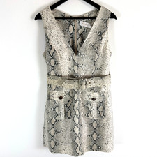 Zimmermann Dress Womens UK12 Grey Corsage Safari Linen Snake Print Mini