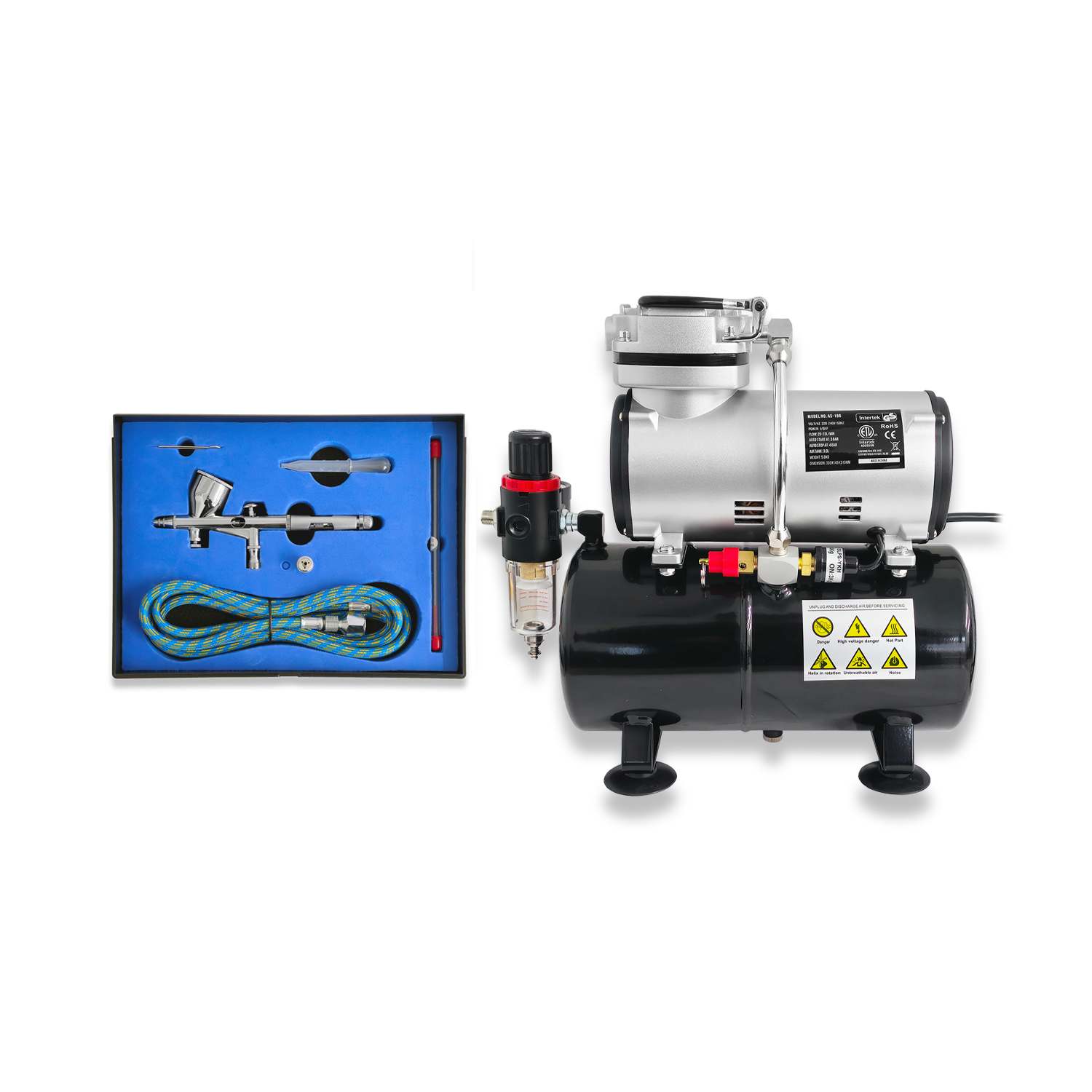 AIRBRUSH TANK COMPRESSOR KIT WITH 180K ART DOUBLE ACTION GRAVITY FEED AIR BRUSH
