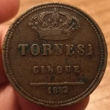 Moneta 5 Tornesi 1832, Due Sicilie Ferdinando II, Molto Rara R2, MB/qBB,Rif.9226