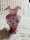 Fenton Dusty Rose Overlay Vase HTF Hexagon Shape Butterfly Flowers Spiral Optic