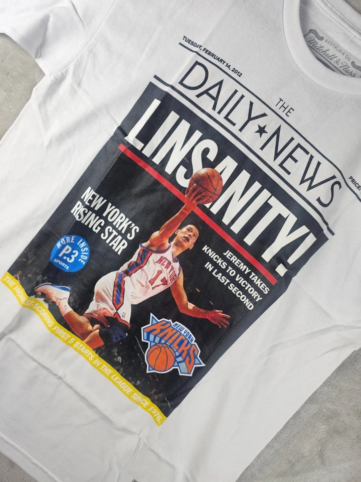 Men's Mitchell & Ness Jeremy Lin White New York Knicks Newspaper T-Shirt Large - Image 4 of 4