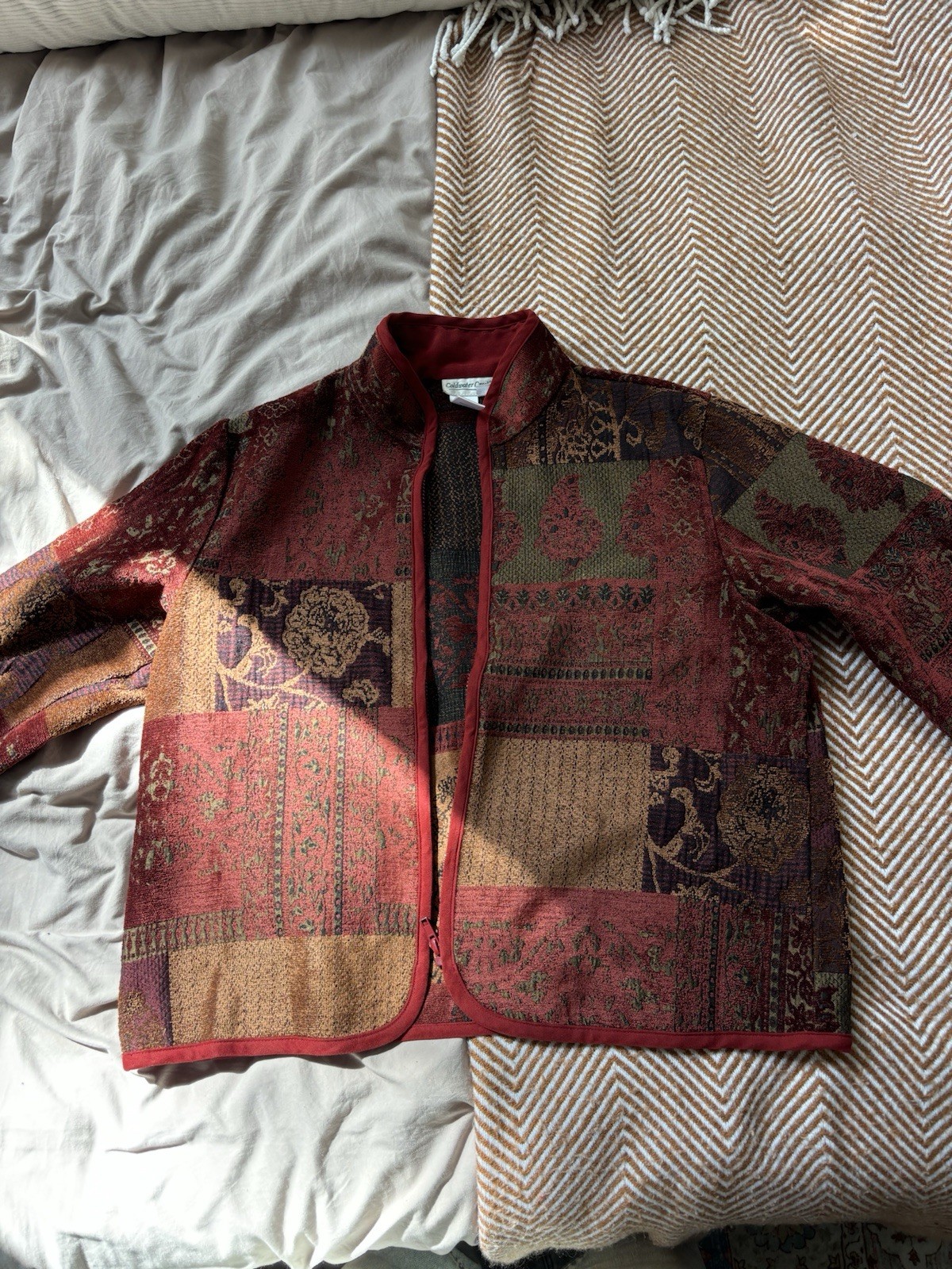 Coldwater Creek Red Patchwork Cropped Jacket Size… - image 3