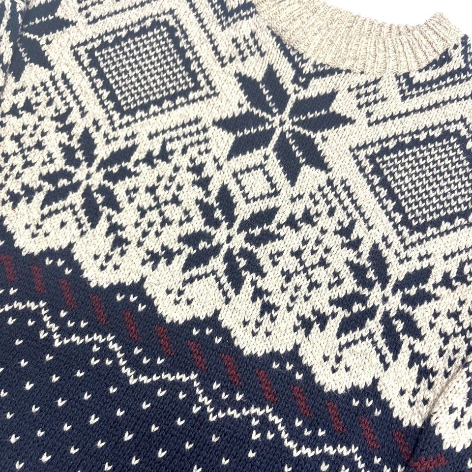 Vintage Trader Bay Men's 2X Navy Nordic Print 100% Cotton Crew Neck Sweater - Image 3 of 4