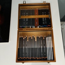 Derwent Fine Art Pencils Box Set 48pcs, Brown Wooden Case with 2 Draws