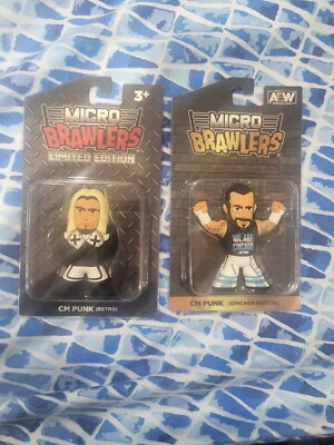 Cm Punk Micro Brawler (2) Lot, Chicago Edition And Retro Edition, Both New!