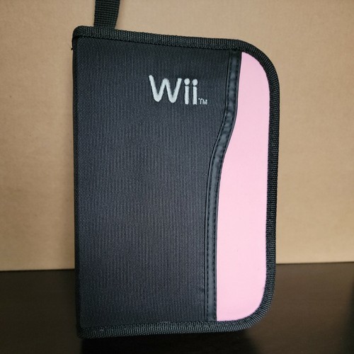 Nintendo Wii Game Storage Pink Black Zippered Travel Carry Carrying Case, Used - Afbeelding 1 van 8