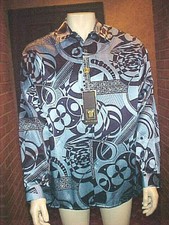 NWT MENS CREME DE SILK BLUE ART DECO SILK SHIRT STYLE DALI 1000 MEDIUM     
