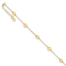 Real 14kt Yellow Gold Polished Disc 9in Plus 1in ext. Anklet; 9 inch