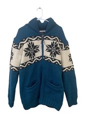 Lost Horizons Wool Teal With Scandinavian Snow Flakes Men's Jacket L/xl M12