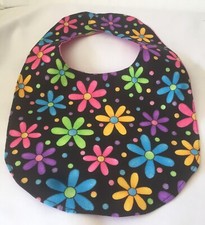 Flower Power baby bib, bright pink, blue, yellows handmade Baby Bib Handmade