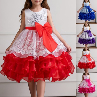 Kids Baby Girls Flower Sequin Princess Tutu Dress Birthday Party Bowknot Gown US