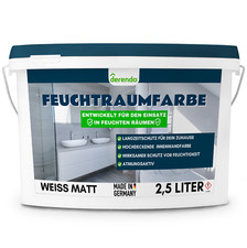 derendo Feuchtraumfarbe f&uuml;r Bad, K&uuml;che & Keller Wandfarbe Atmungsaktiv 5l 10l