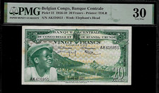 Belgian Congo 20 Francs 1957 PMG 30 P#31 Banque Centrale WMK: Elephant s Head