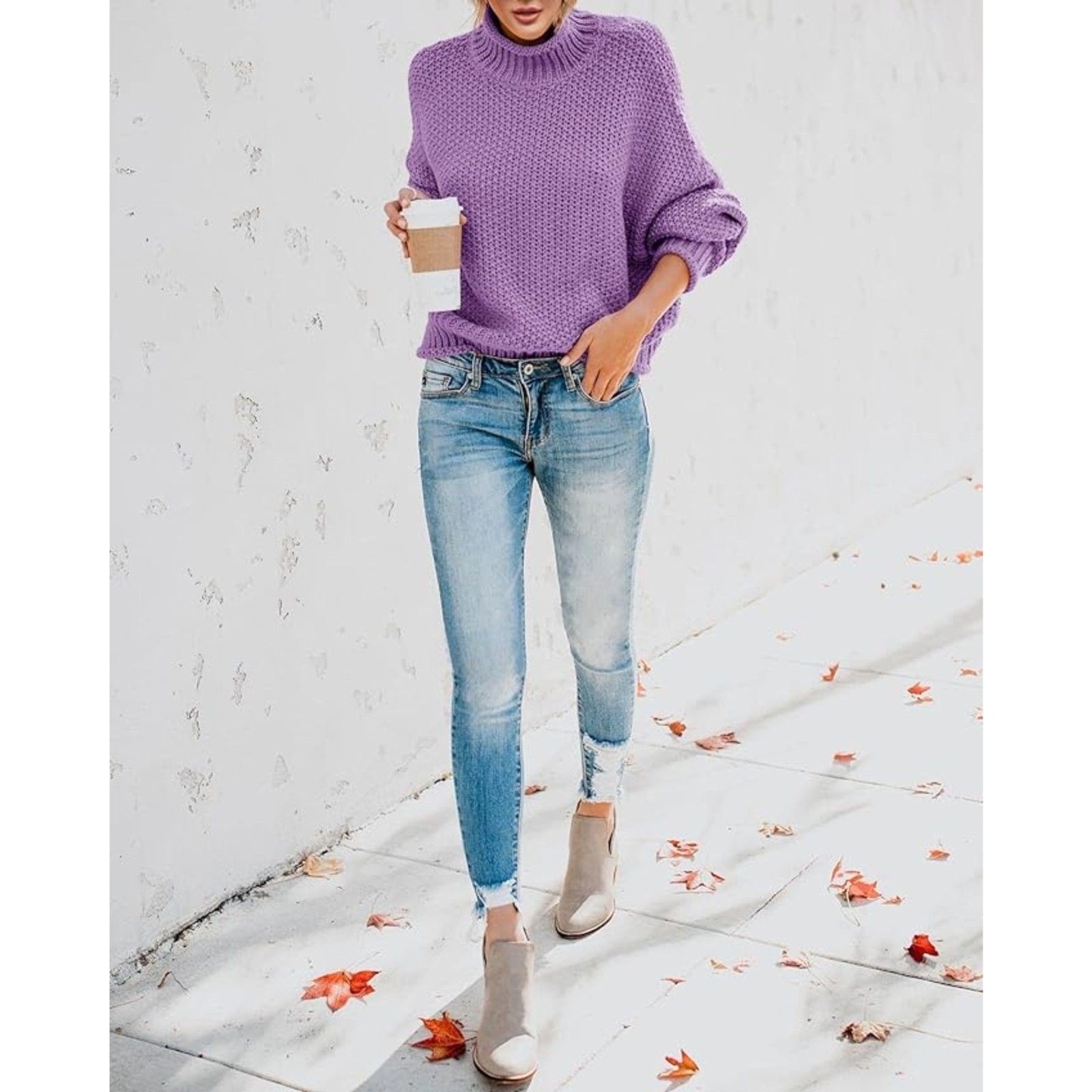 ZESICA Women's Chunky Knit Turtleneck Sweater - Batwing Sleeve, Oversized Pullover, Long Sleeve Winter Top - View #2
