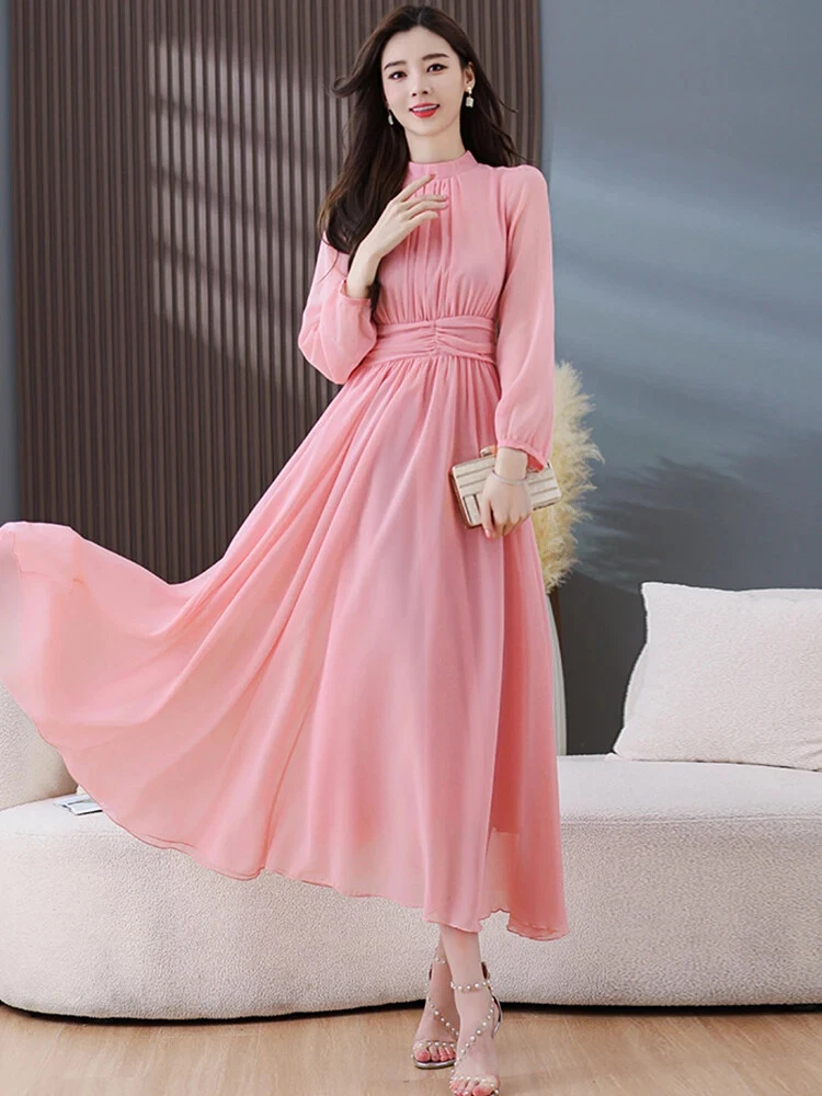 New Dress Spring Summer Long Sleeve Prom Elegant Fashion Women Midi Dresses  | eBay