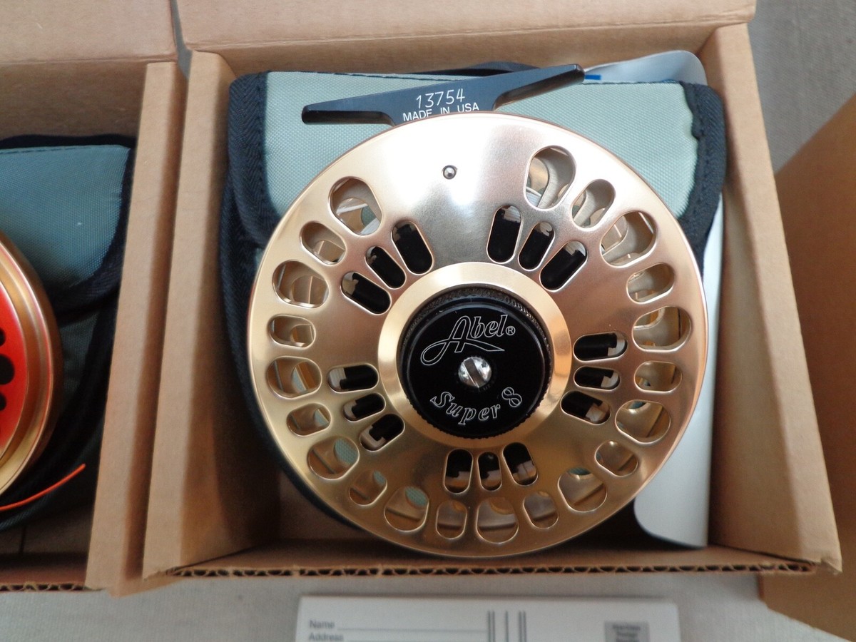 abel super 8 fly reel for sale ABEL Super 8 Fly Reel with Two Extra Spools. Gold Finish. New