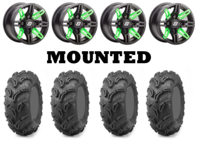 Kit 4 Maxxis Zilla Tires 27x10-14/27x12-14 on Sedona Rukus Green Wheels POL