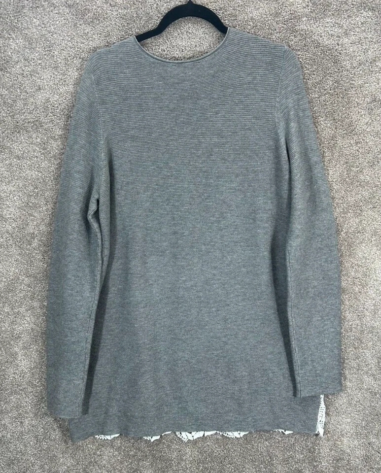 Suéter Peck & Peck para mujer XL gris a rayas dobladillo de ganchillo mezcla de rayón top profesional Foto 2 de 4