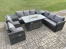 Fimous Rattan Reclining Sofa Set Gas Fire Pit Dining Table Garden Furniture Sets