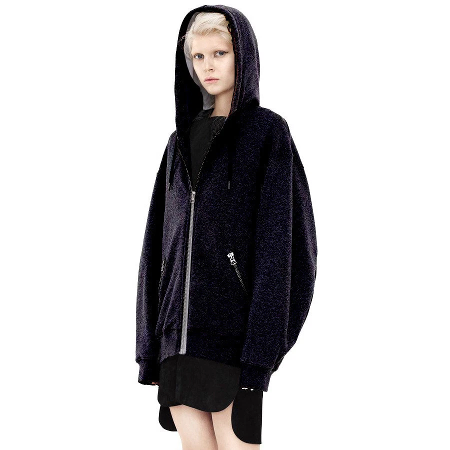 ACNE STUDIOS Felpa con cappuccio da donna unisex punta in pile nero cerniera intera taglia S