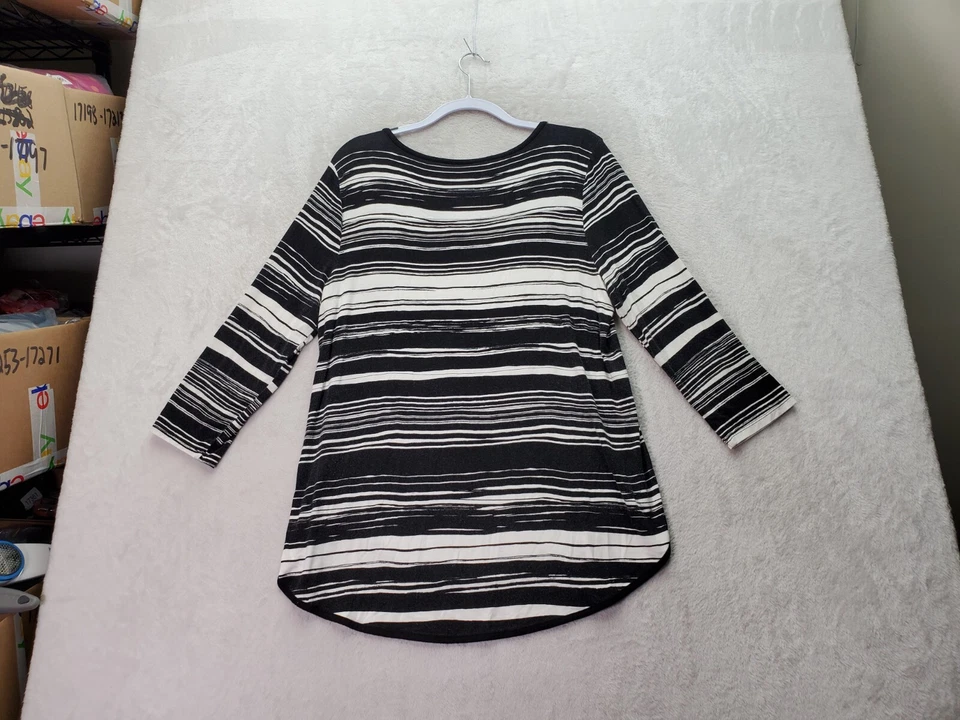 Blusa Willi Smith feminina tamanho XL listrada preta rayon manga longa gola redonda - Imagem 2 de 4