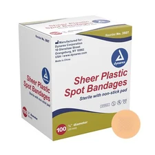 Sheer Plastic Spot Bandage 7/8 Inch Plastic Round Tan Sterile Latex Free - 100CT