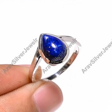 Natural Blue Lapis Lazuli Ring 925 Sterling Silver Promise Rings Gift for Her