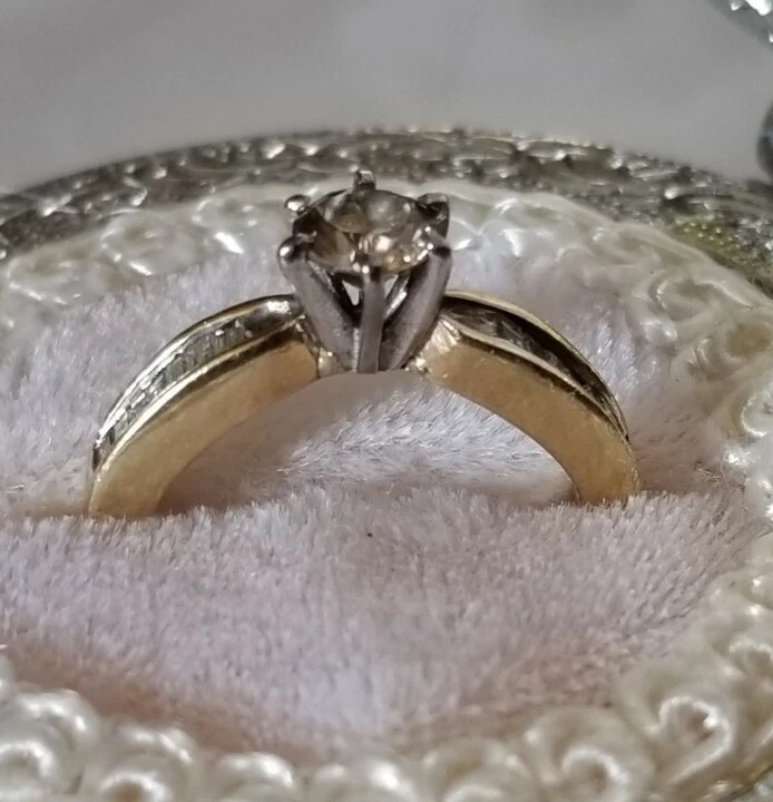 1500 14kt yellow white Gold fancy champagne Diamond baguette Engagement Ring