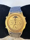 Vintage￼ SEIKO MEN'S MOONPHASE 7T36 6A30 GOLD TONE WRISTWATCH New Battery