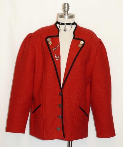 BOILED WOOL ~ RED Women German Winter Dress Cardigan Walk JACKET Sweater 42 16 L