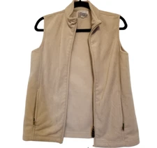 Vintage Warm Fleece Beige/Tan Vest with Zip up with Pockets Women Small