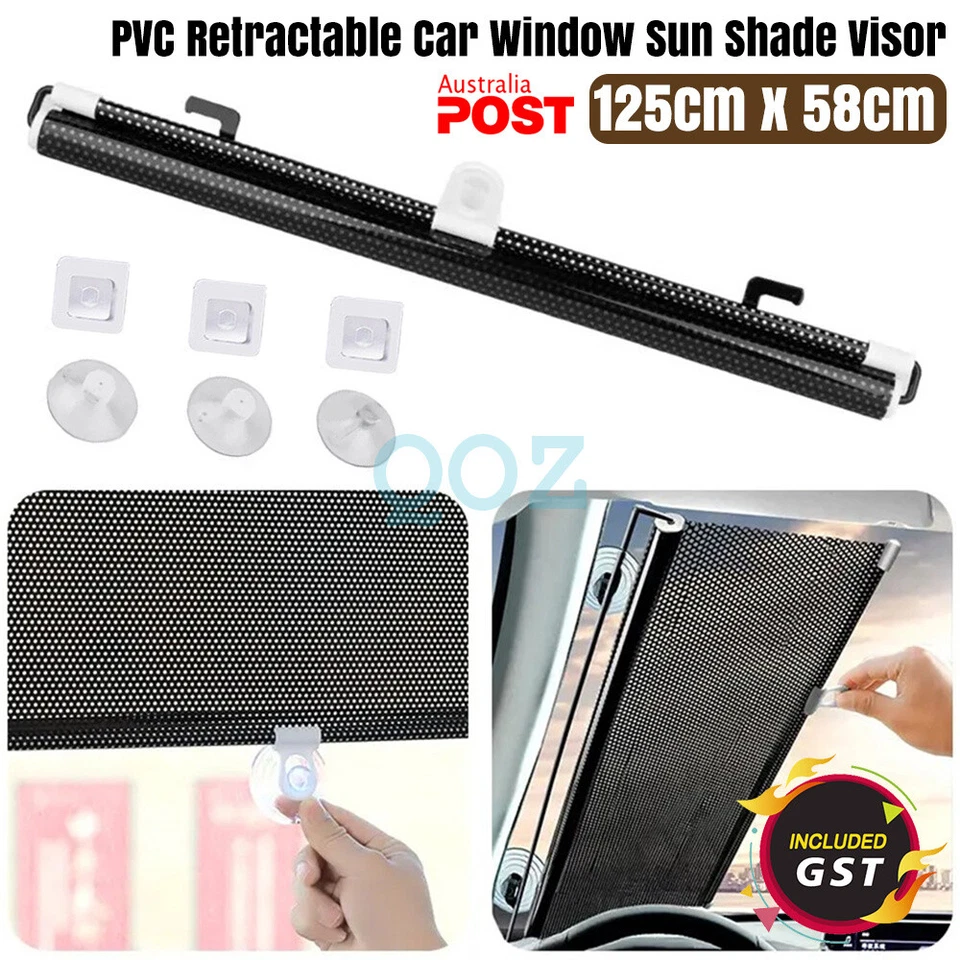 PVC Retractable Car Window Sun Shade Visor Windshield Roller Blind 125cm x 58cm