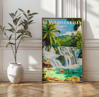 Dunn's River Falls Jamaica Travel Poster: Caribbean Waterfall Art, Ocho Rios Nat