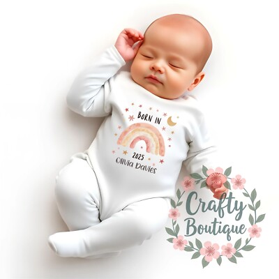 Baby Mädchen Outfit, Jahrgang 2025 personalisierter Schlafanzug, Neu Baby Geschenk Name - 1255