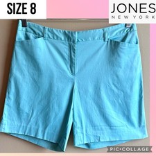 Jones New York Womens Shorts Spring Turquoise Stretch Flat Front Bermuda Size 8