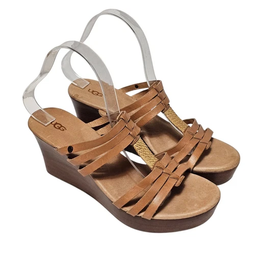 Sandali donna UGG Mattie plateau zeppa cinturino pelle marrone marrone chiaro taglia 9