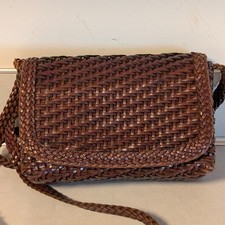VTG Y2K CEM Handbag/Purse Dark Brown Woven Basket Weave Leather Adjustable Strap