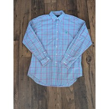 Ralph Lauren Classic Fit Plaid Shirt Mens 16 L Blue Pink Green Long Sleeve Pony