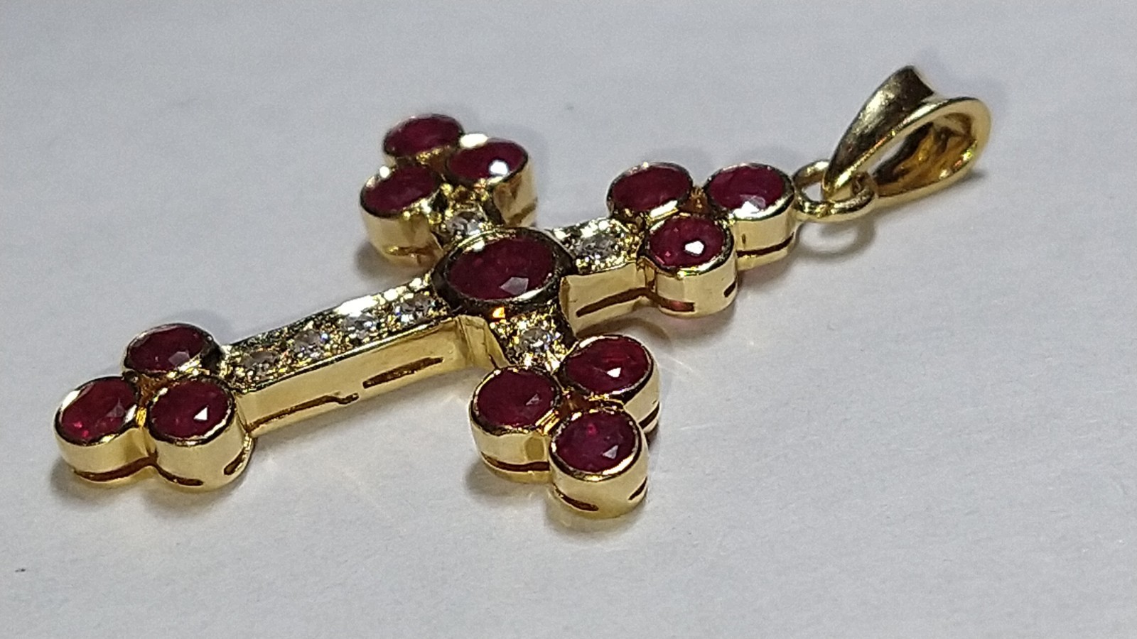 Solid 18k gold natural ruby diamond cross pendant… - image 13