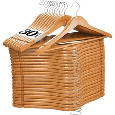 Wooden Hangers 30 Pack Natural Wood Heavy Duty Non Slip Coat Pants Suit