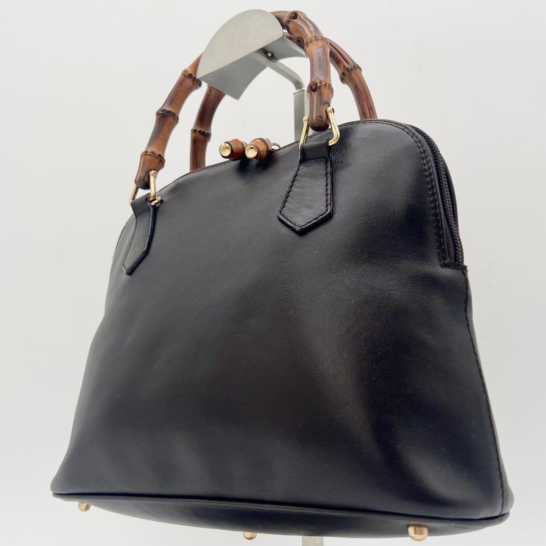 GUCCI Handbag Bamboo Leather Brown Vintage Authentic From Japan