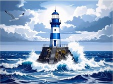 Tile Mural Lighthouse Ocean Seagulls Kitchen Bathroom Shower Wall Art Backsplash