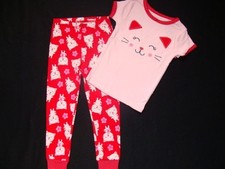 NWT Carter's Girls Cotton Pajamas Pjs Size 2T Cat Print Leggings  Top Pink NEW