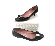 Salvatore Ferragamo Vara Black Patent Leather Kitten Heel Pumps Bow 8.5 A Italy