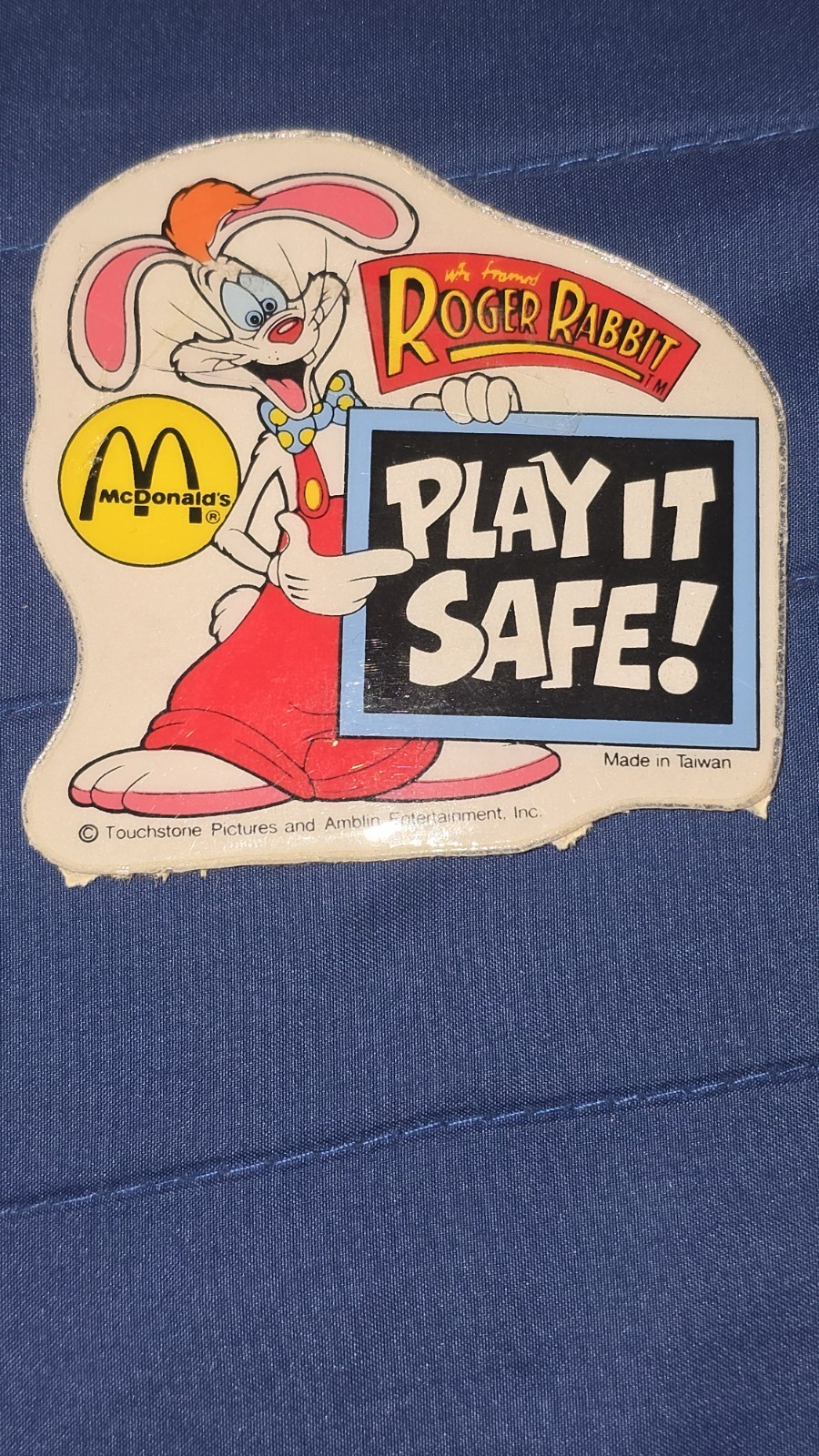 McDonald's Roger Rabbit Play It Safe! Puffy Sticker