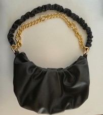 Casual Black Bag, Removable gold chain strap, Fashion bag, Small size