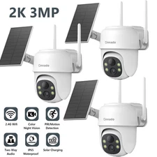 3PCS Security Cameras Outdoor Wireless Solar-Powered 360° Pan&Tilt Auto Tracking